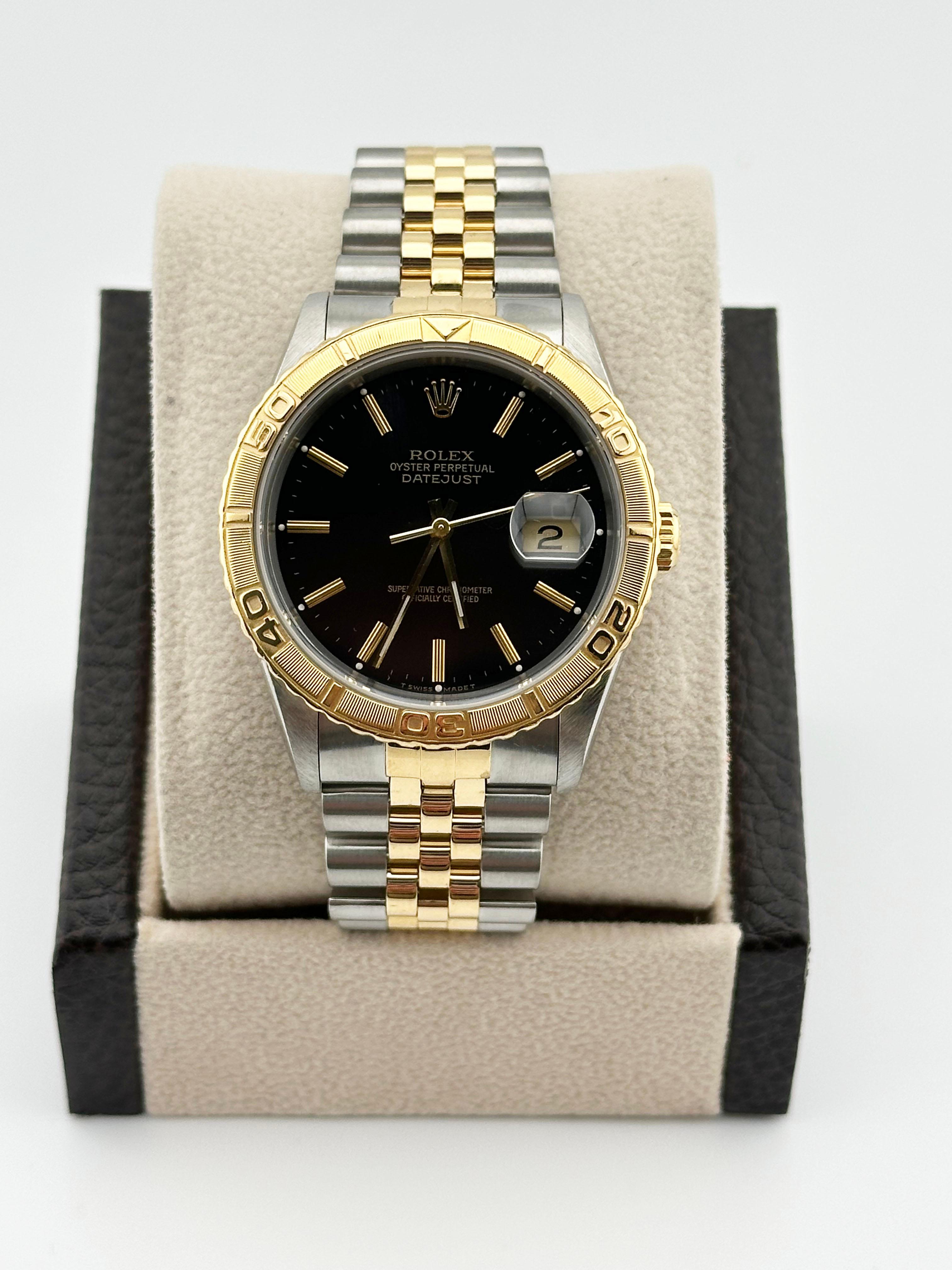 Men's Rolex Datejust Thunderbird 16263 36mm Black Dial 18K Yellow Gold Stainless Steel