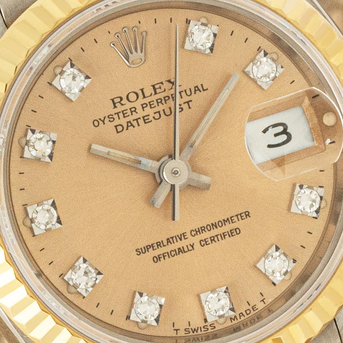 Round Cut Rolex Datejust Tri-Gold Diamond Set 69179 For Sale
