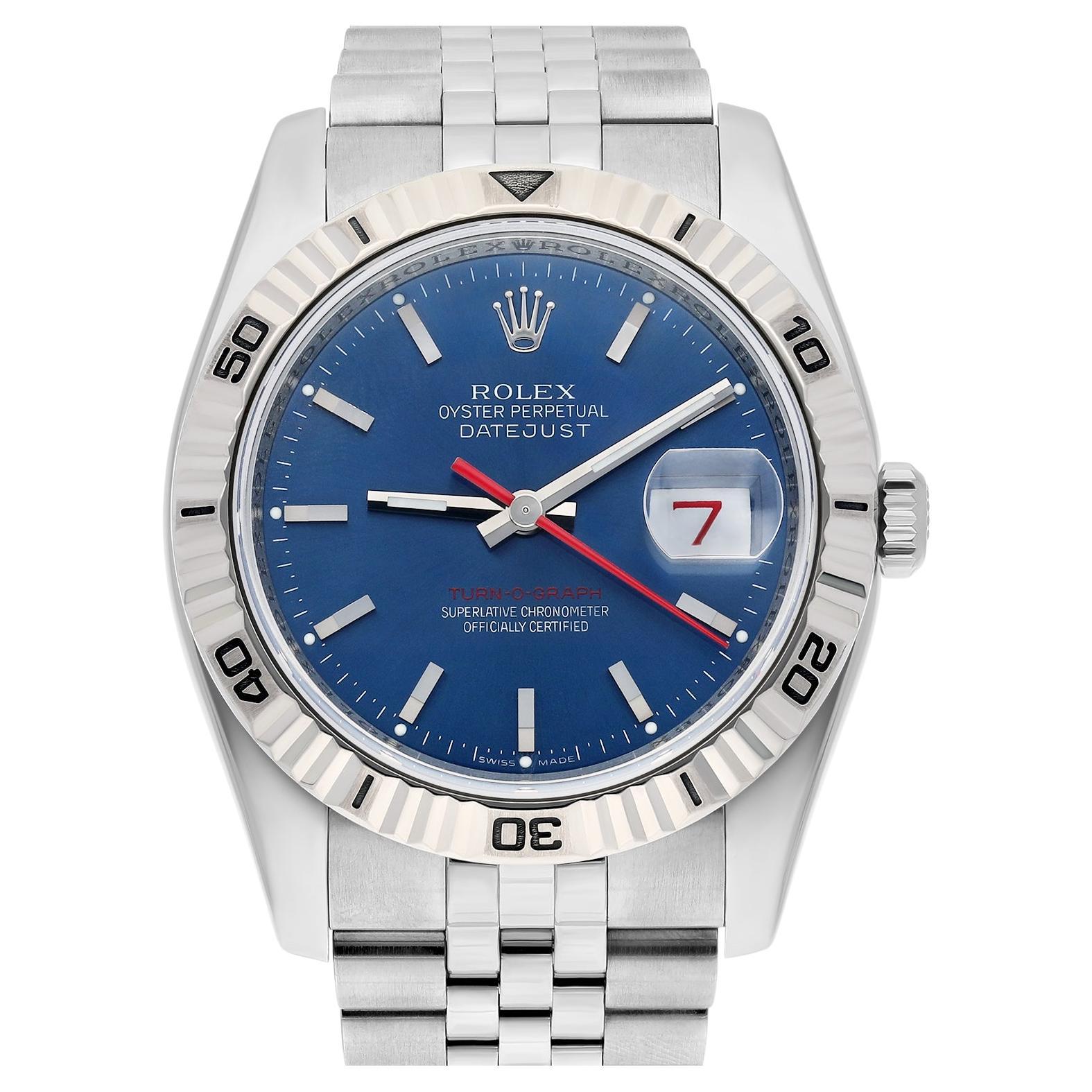 Rolex Datejust Turn-0-Graph 36mm Blue Dial Fluted Bezel Jubilee Watch 116264 For Sale