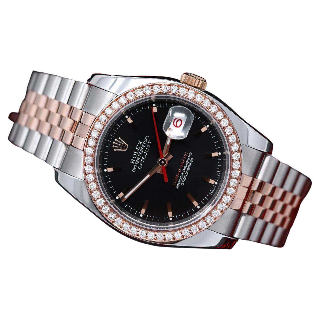 Rolex Datejust Turn-O-Graph 116261 Zweifarbige Edelstahl-Uhr mit Steen und Roségold