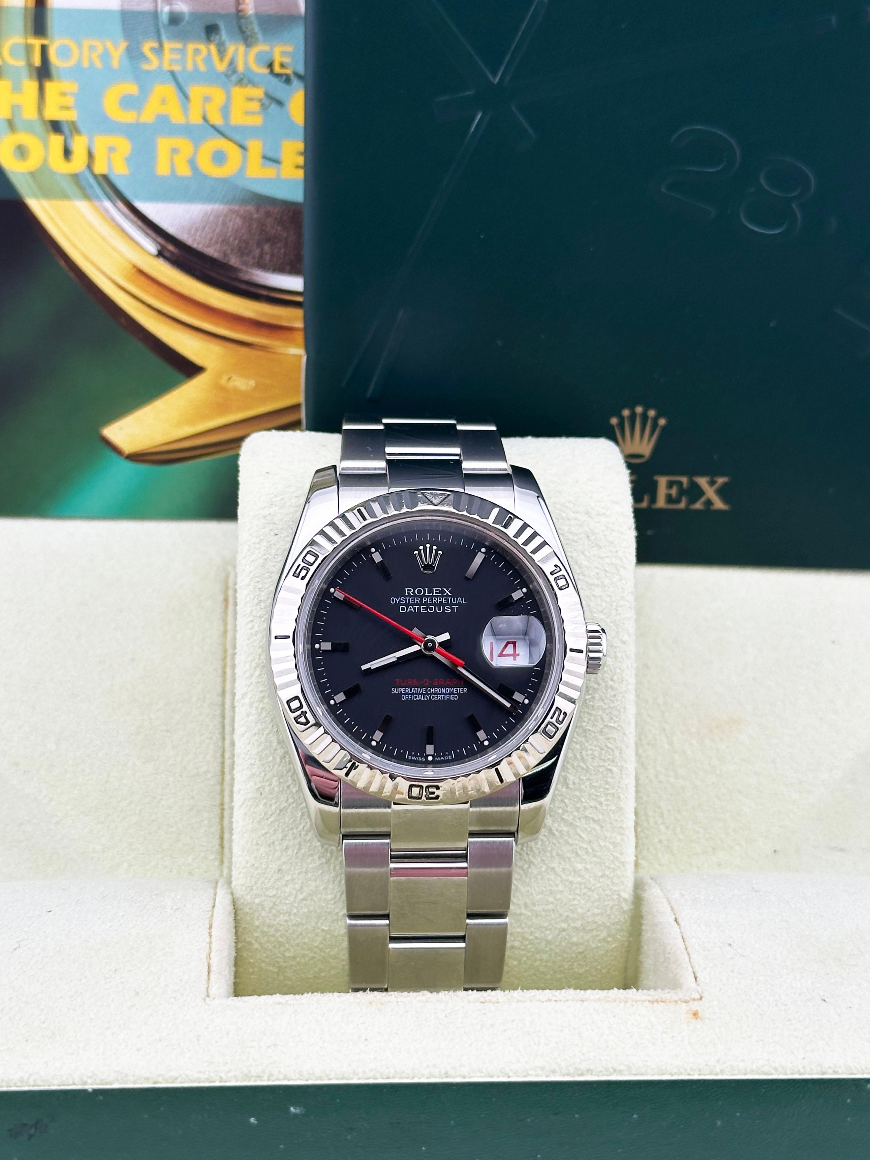 Rolex Datejust Turn-O-Graph 116264 Schwarzes Zifferblatt Edelstahl Box Buchstabe im Zustand „Hervorragend“ in San Diego, CA
