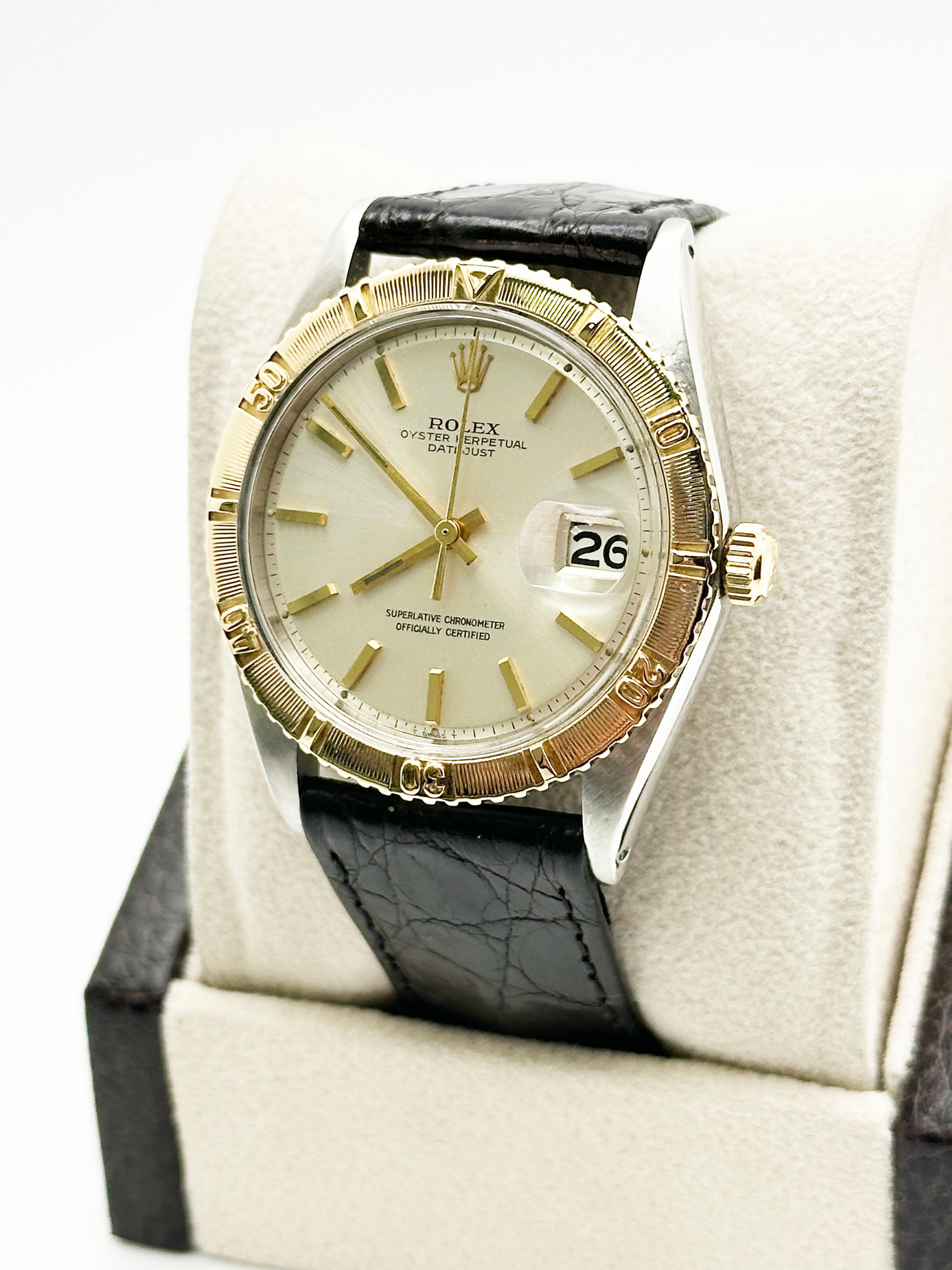 Rolex Datejust Turn-O-Graph 1625 Thunderbird 18K Yellow Gold Steel Leather 36mm In Excellent Condition For Sale In San Diego, CA