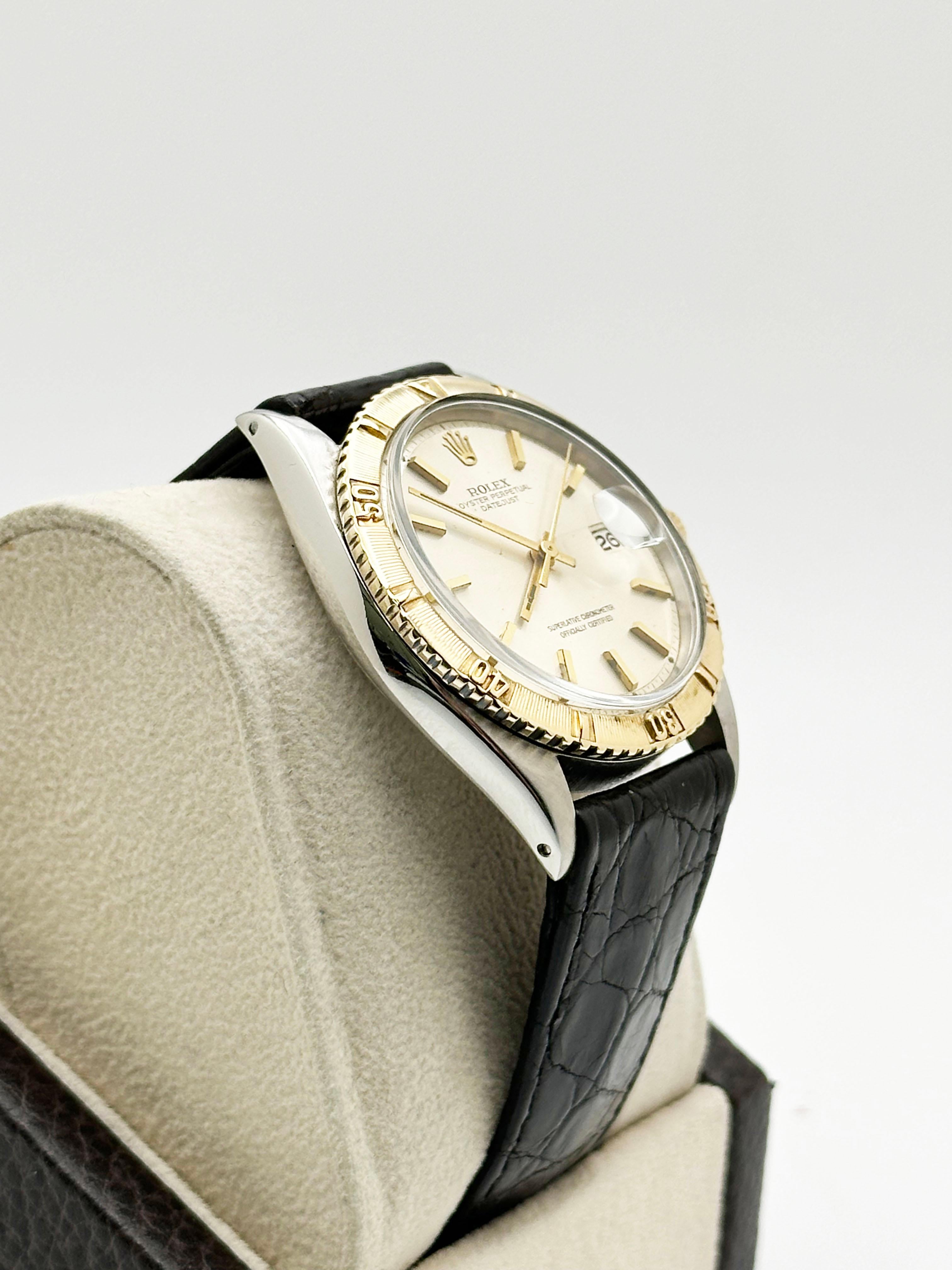 Women's or Men's Rolex Datejust Turn-O-Graph 1625 Thunderbird 18K Yellow Gold Steel Leather 36mm For Sale