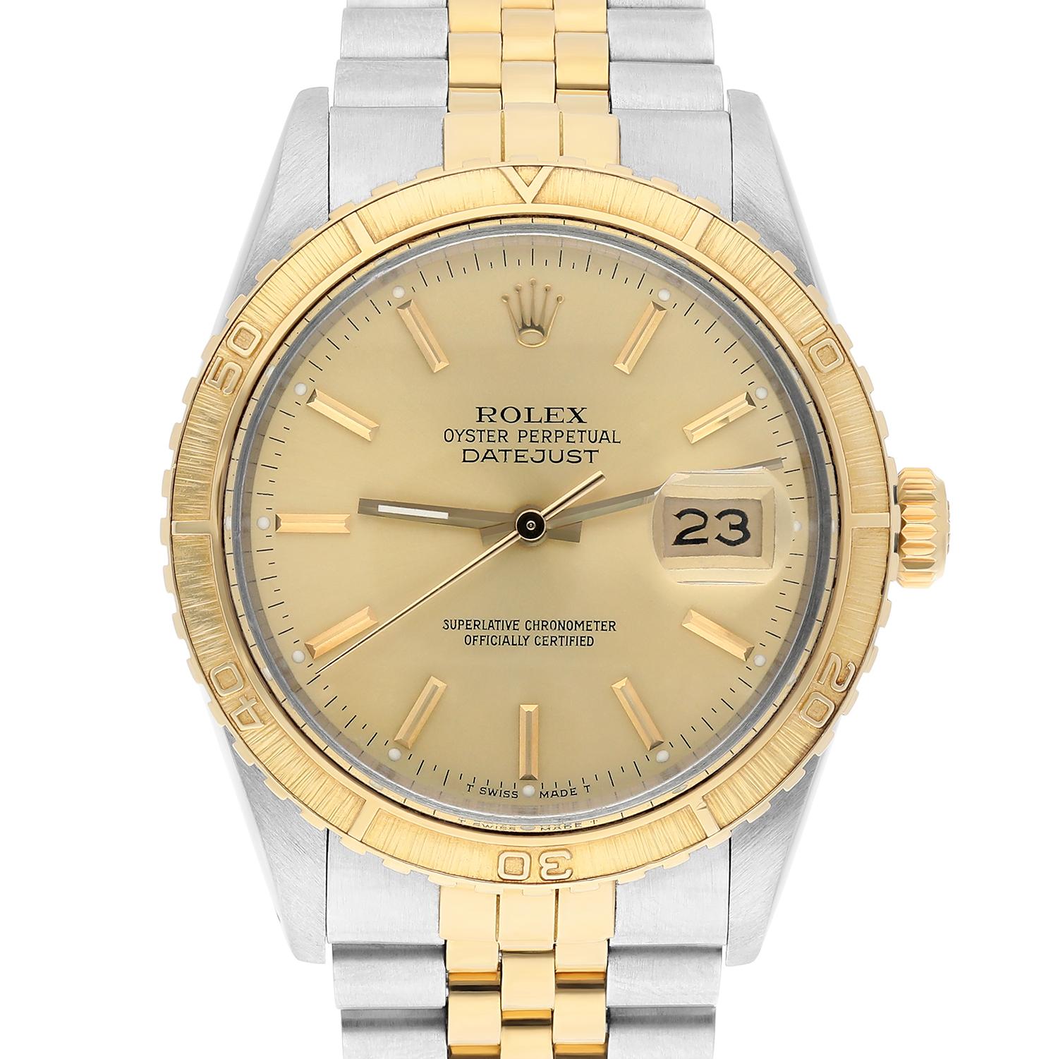 This watch has been professionally polished, serviced and is in excellent overall condition. There are absolutely no visible scratches or blemishes. Model features quick-set movement. Authenticity guaranteed! The sale comes with a jewelry box,