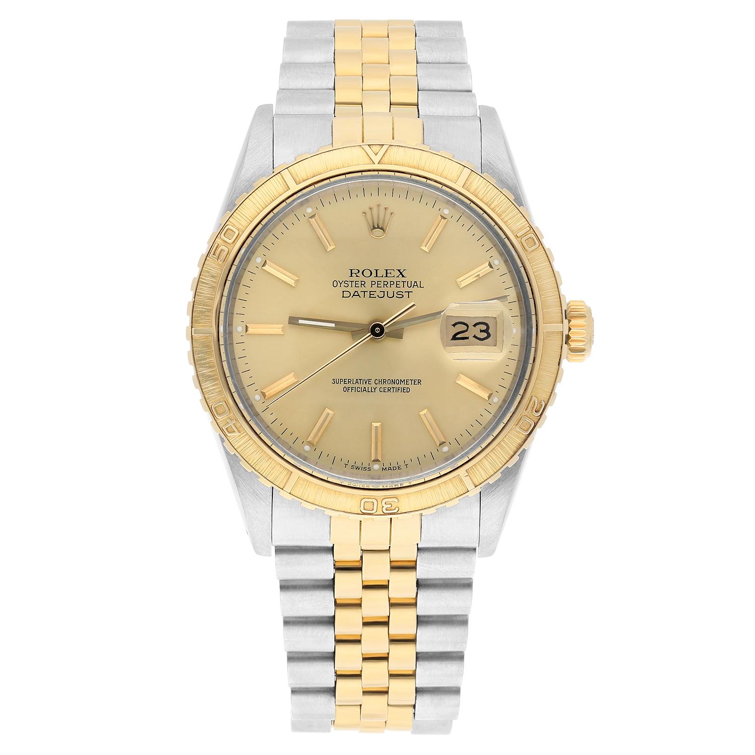 Modern Rolex Datejust Turn-O-Graph 16253 Steel/18k Gold 36mm Champagne Dial Circa 1987 For Sale