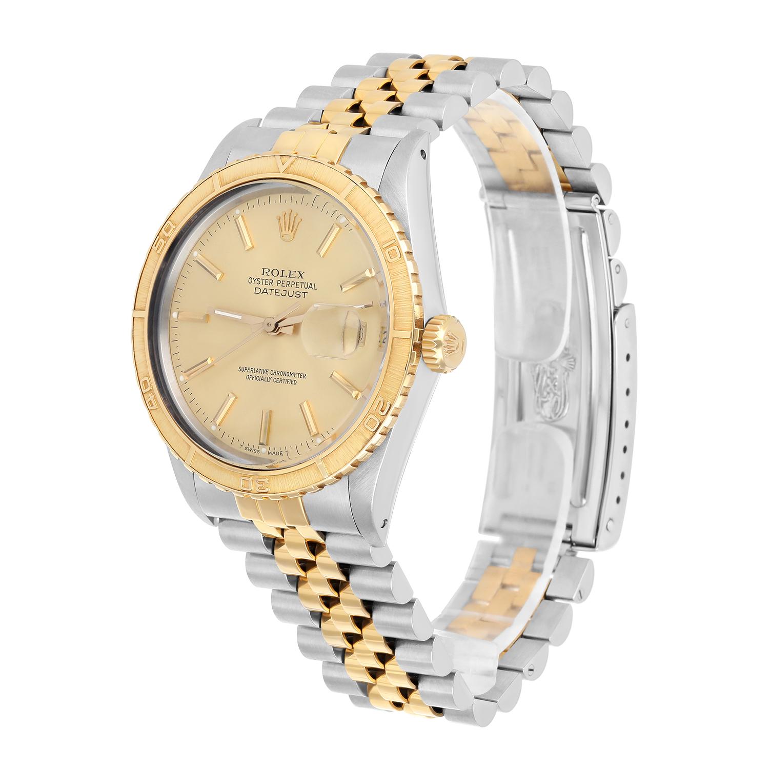 Rolex Datejust Turn-O-Graph 16253 Steel/18k Gold 36mm Champagne Dial Circa 1987 In Excellent Condition For Sale In New York, NY