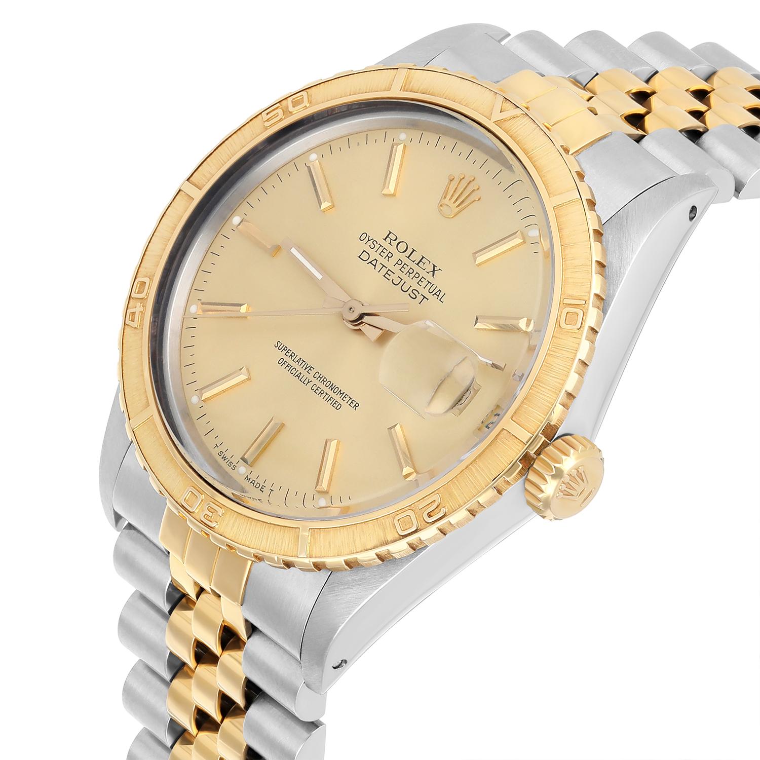 Women's or Men's Rolex Datejust Turn-O-Graph 16253 Steel/18k Gold 36mm Champagne Dial Circa 1987 For Sale