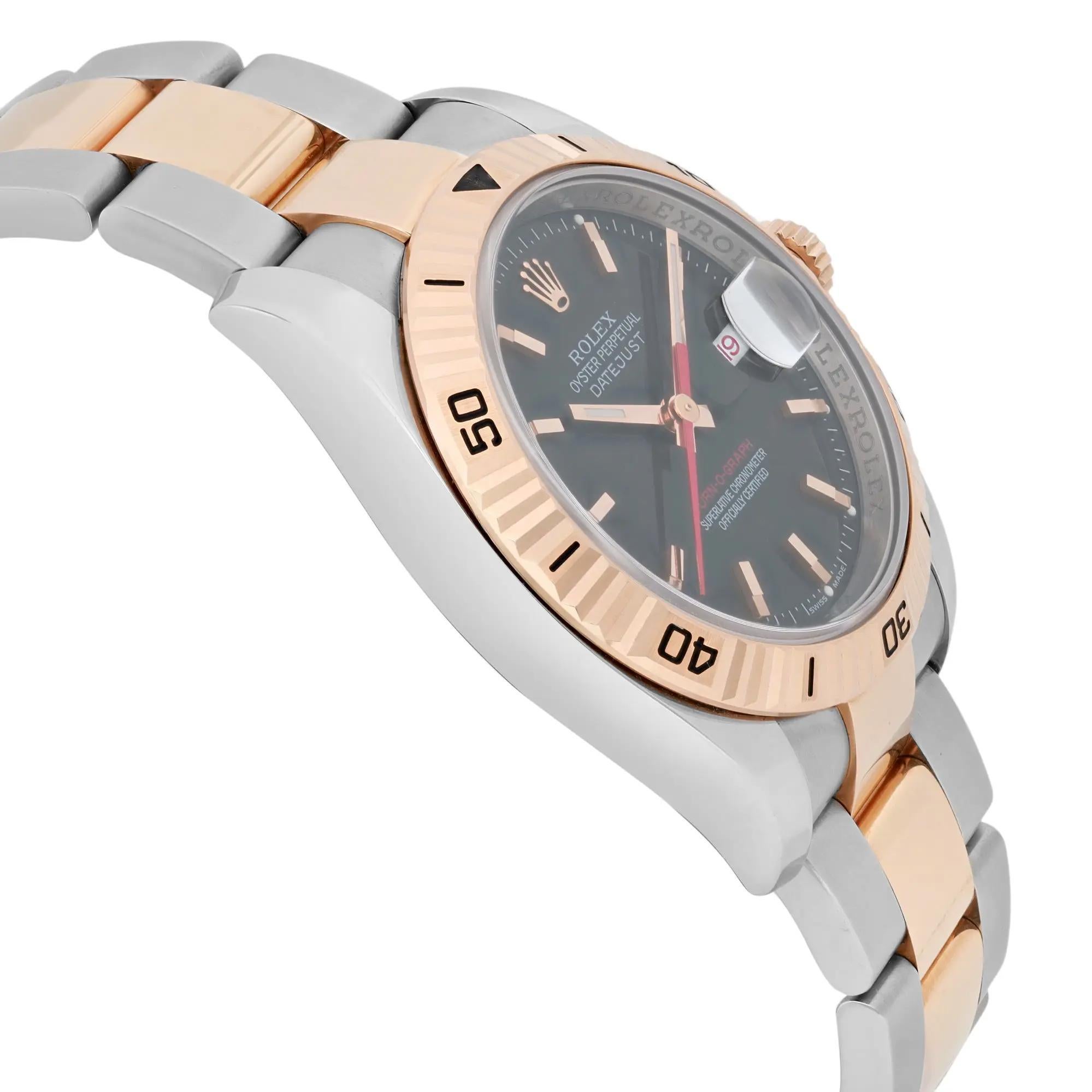 Men's Rolex Datejust Turn-O-Graph 18K Rose Gold Steel Black Dial Watch 116261 For Sale