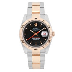 Rolex Datejust Turn-O-Graph 18K Rose Gold Steel Black Dial Watch 116261