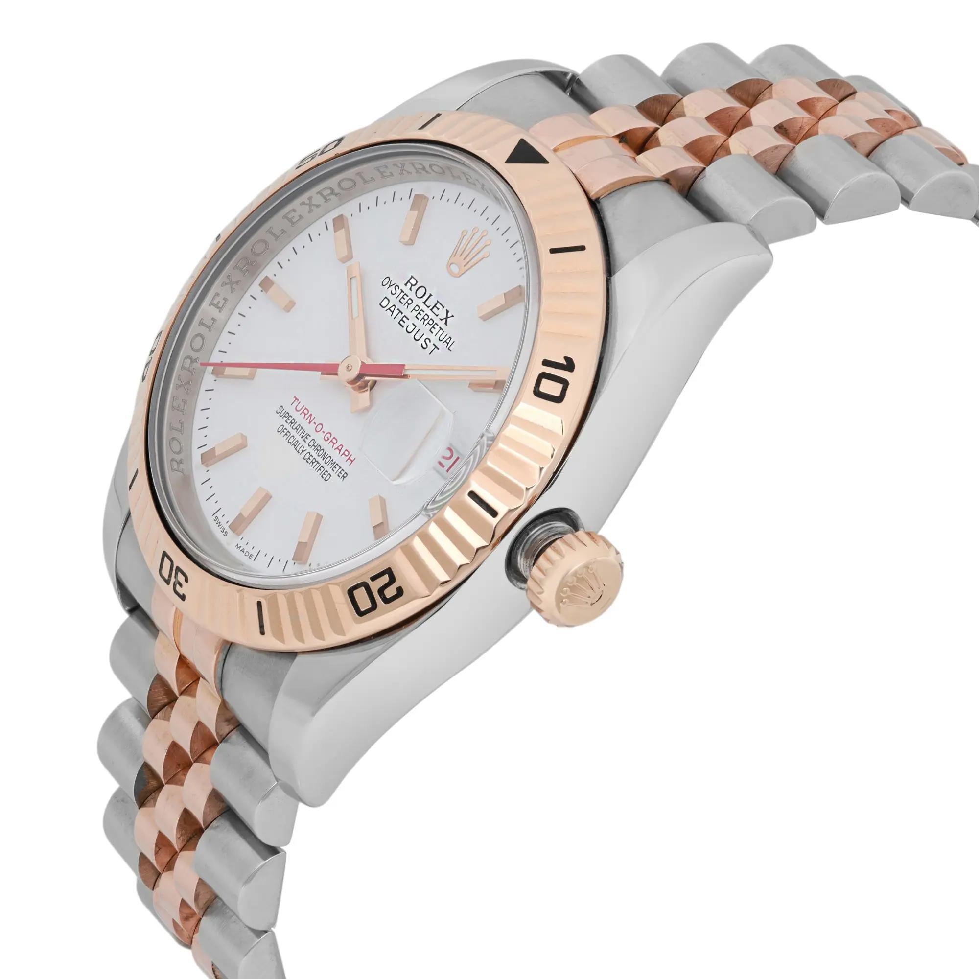 Rolex Datejust Turn-O-Graph 36mm 18K Rose Gold Steel White Dial Watch 116261 en Excelente estado para la venta en New York, NY