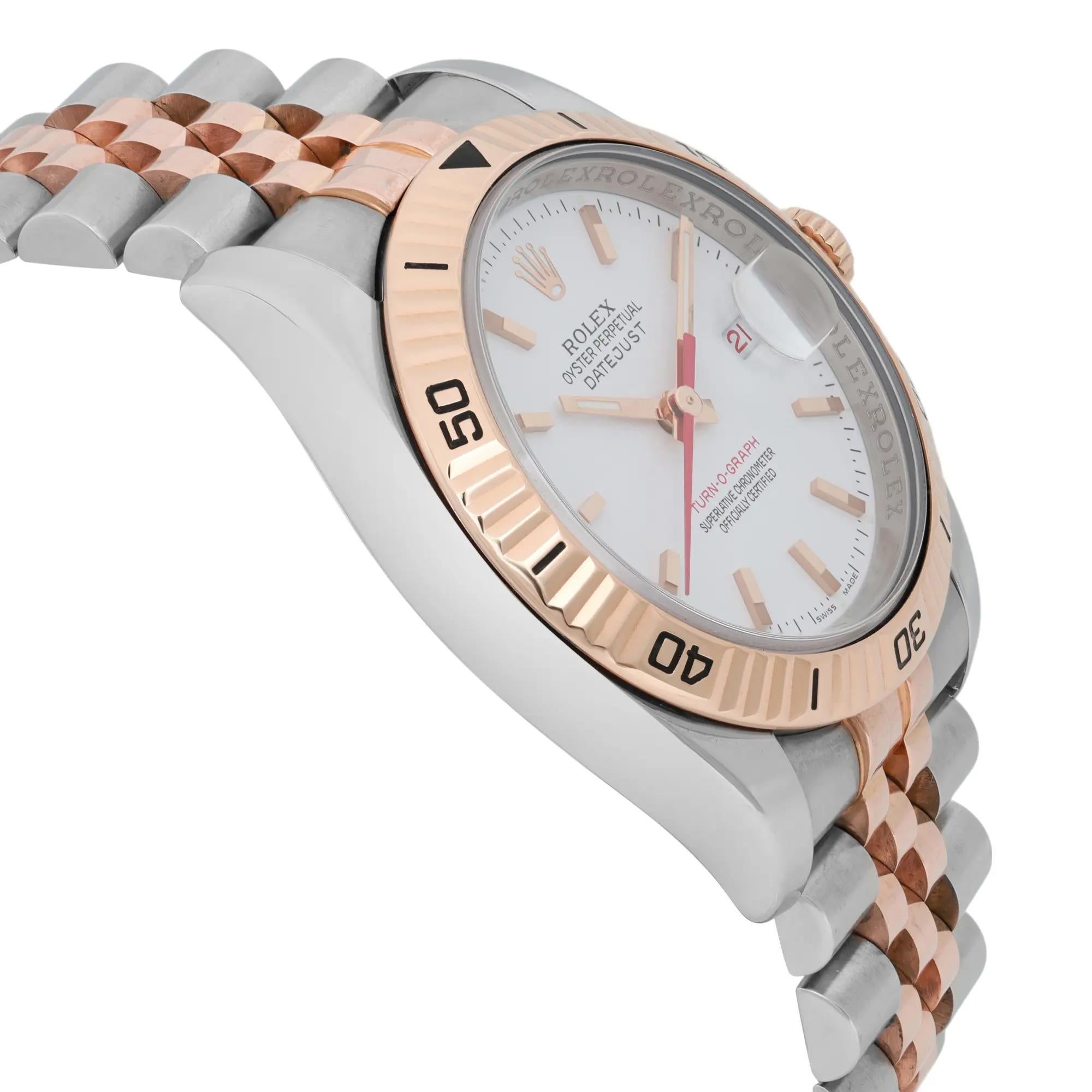 De los hombres Rolex Datejust Turn-O-Graph 36mm 18K Rose Gold Steel White Dial Watch 116261 en venta