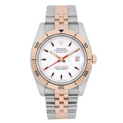 Rolex Datejust Turn-O-Graph 36mm 18K Rose Gold Steel White Dial Watch 116261