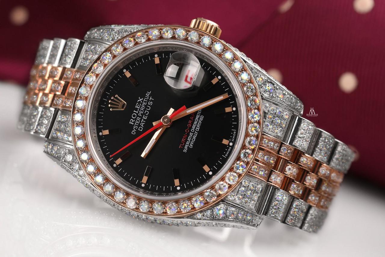 Rolex Datejust Turn-O-Graph Custom Diamond Two Tone Stainless Steel and Rose Gold Watch 116261

