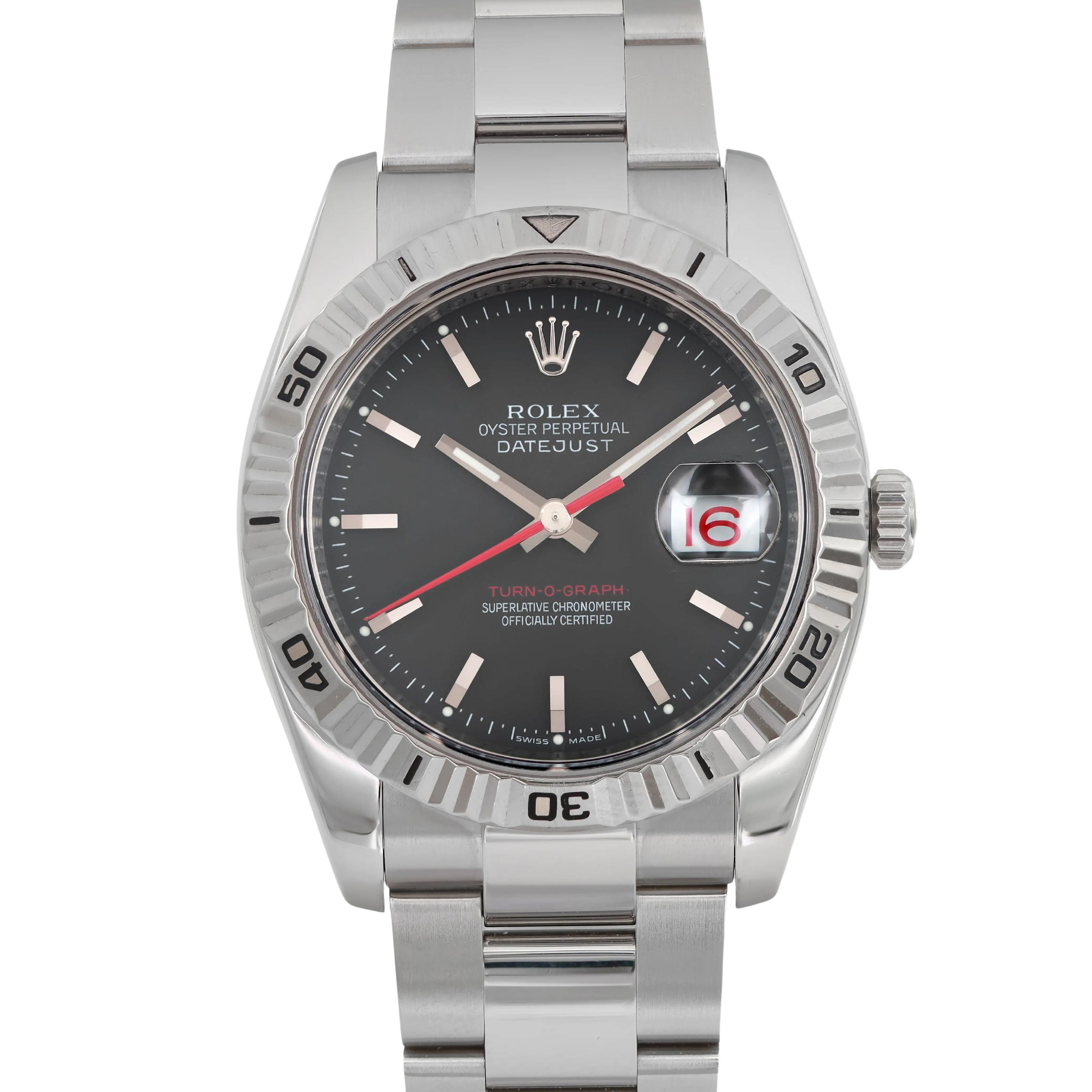Pre-owned. The watch was produced in 2005 or 2006. No original box and papers.

General Information
Brand: Rolex
Model: Datejust Turn-O-Graph
Model Number: 116264
Country/Region of Manufacture: Switzerland
Year Manufactured: 2005-2006
Department: