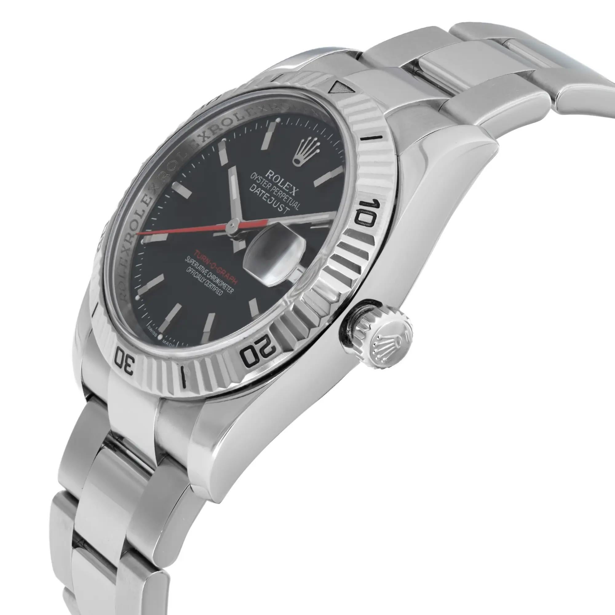 Women's Rolex Datejust Turn-O-Graph Steel Black Dial Automatic Men Watch 116264 For Sale