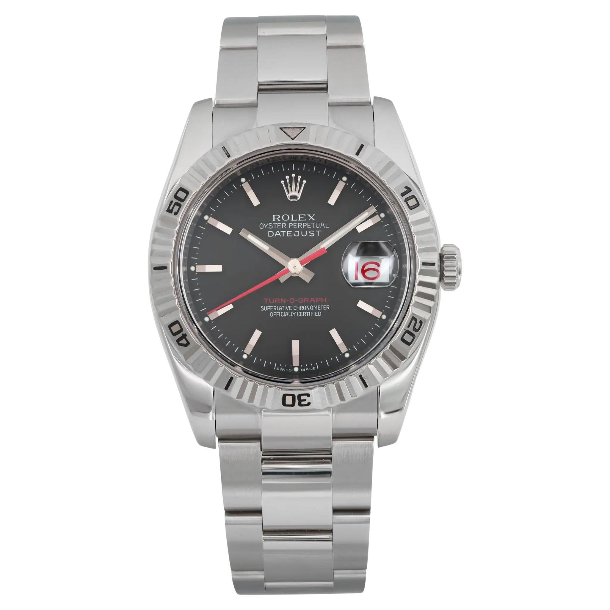 Rolex Datejust Turn-O-Graph Steel Black Dial Automatic Men Watch 116264