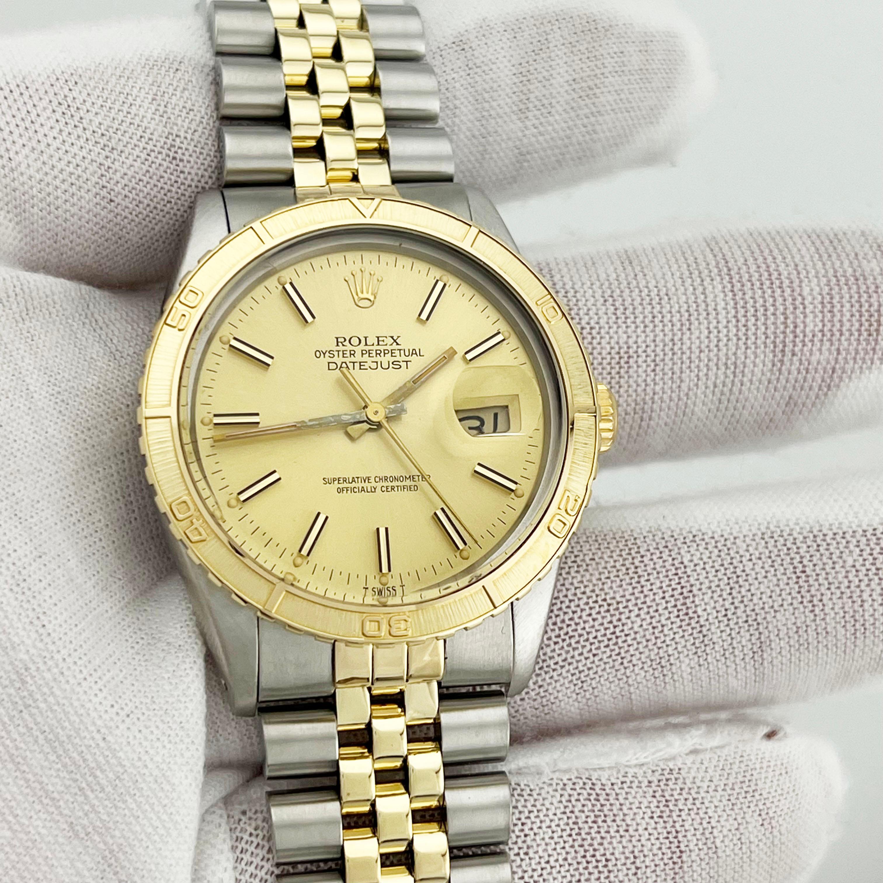Rolex Datejust Turn-O-Graph Thunderbird 16253 14K Yellow Gold Stainless Jubilee In Excellent Condition For Sale In San Diego, CA