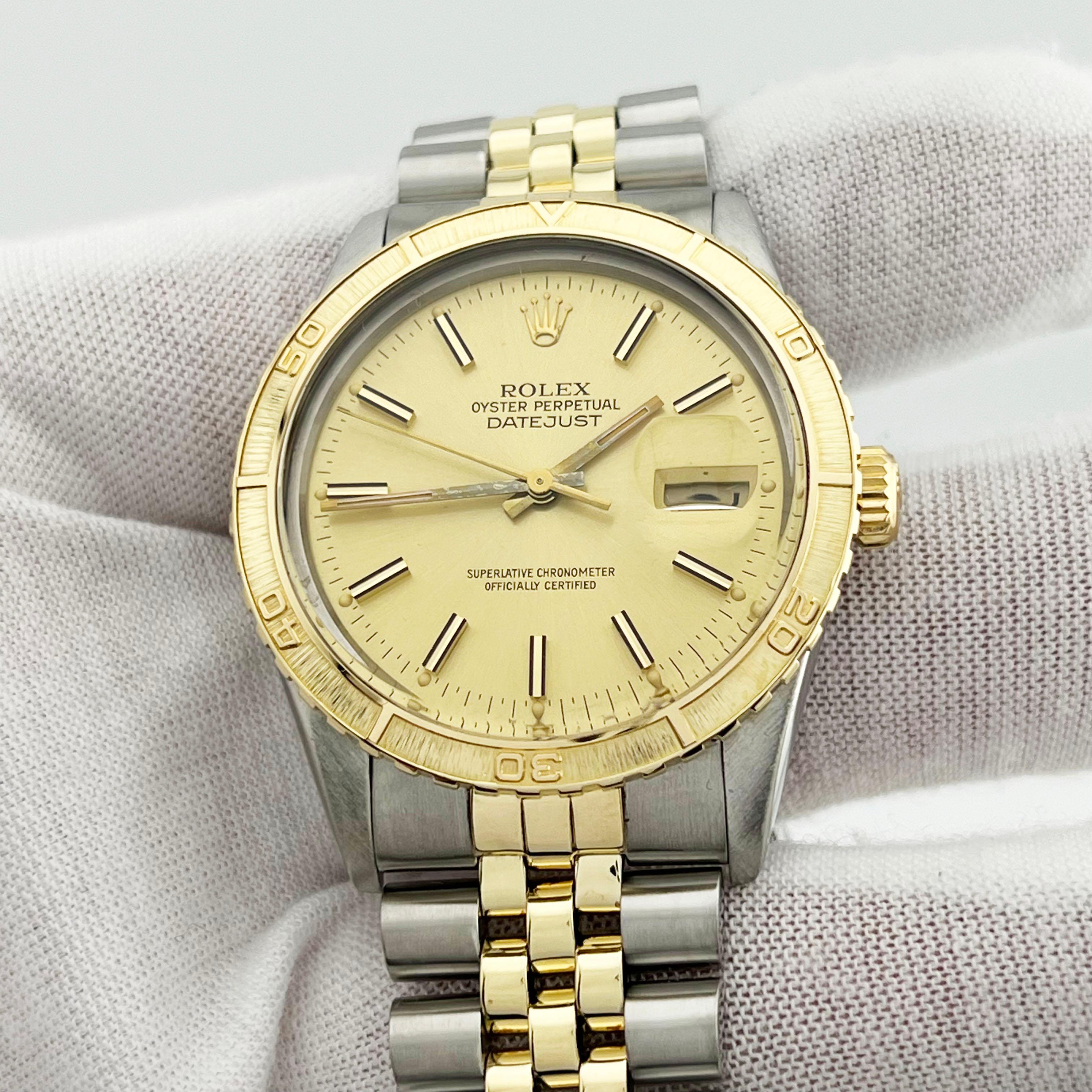 Men's Rolex Datejust Turn-O-Graph Thunderbird 16253 14K Yellow Gold Stainless Jubilee For Sale
