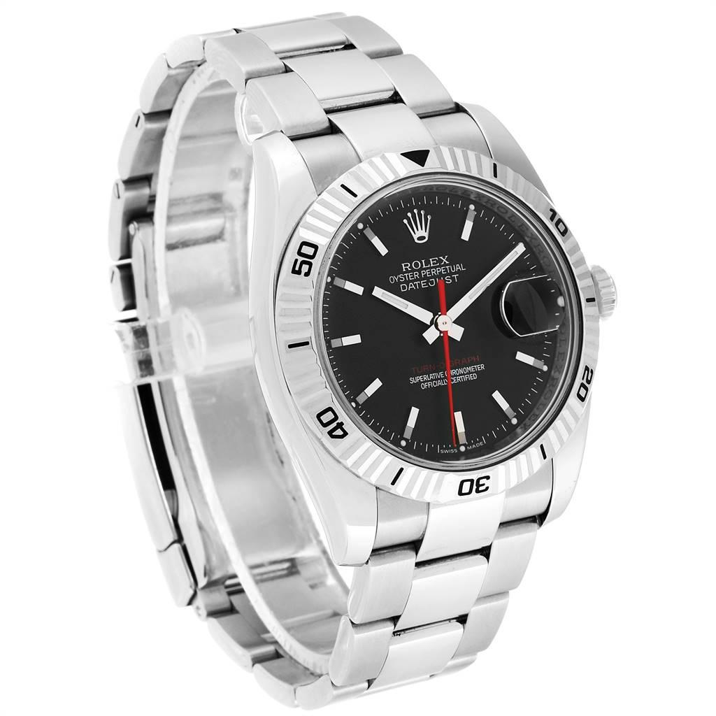 Rolex Datejust Turnograph 36mm Red Hand Steel Mens Watch 116264. Officially certified chronometer self-winding movement. Stainless steel case 36.0 mm in diameter. Rolex logo on a crown. 18k white gold fluted bidirectional rotating turnograph bezel.