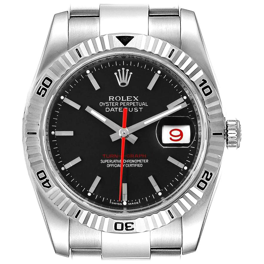 Rolex Datejust Turnograph Black Dial Steel Men's Watch 116264 Box Card