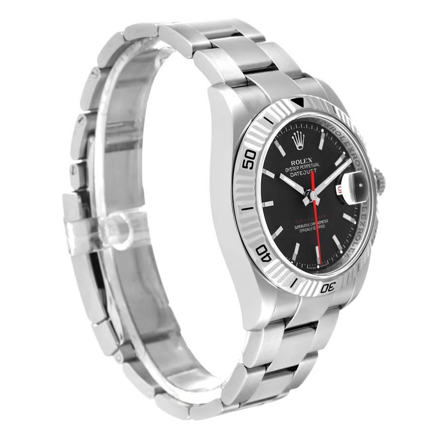 Rolex Datejust Turnograph Black Dial Steel Mens Watch 116264 Box Papers Excellent état à Atlanta, GA