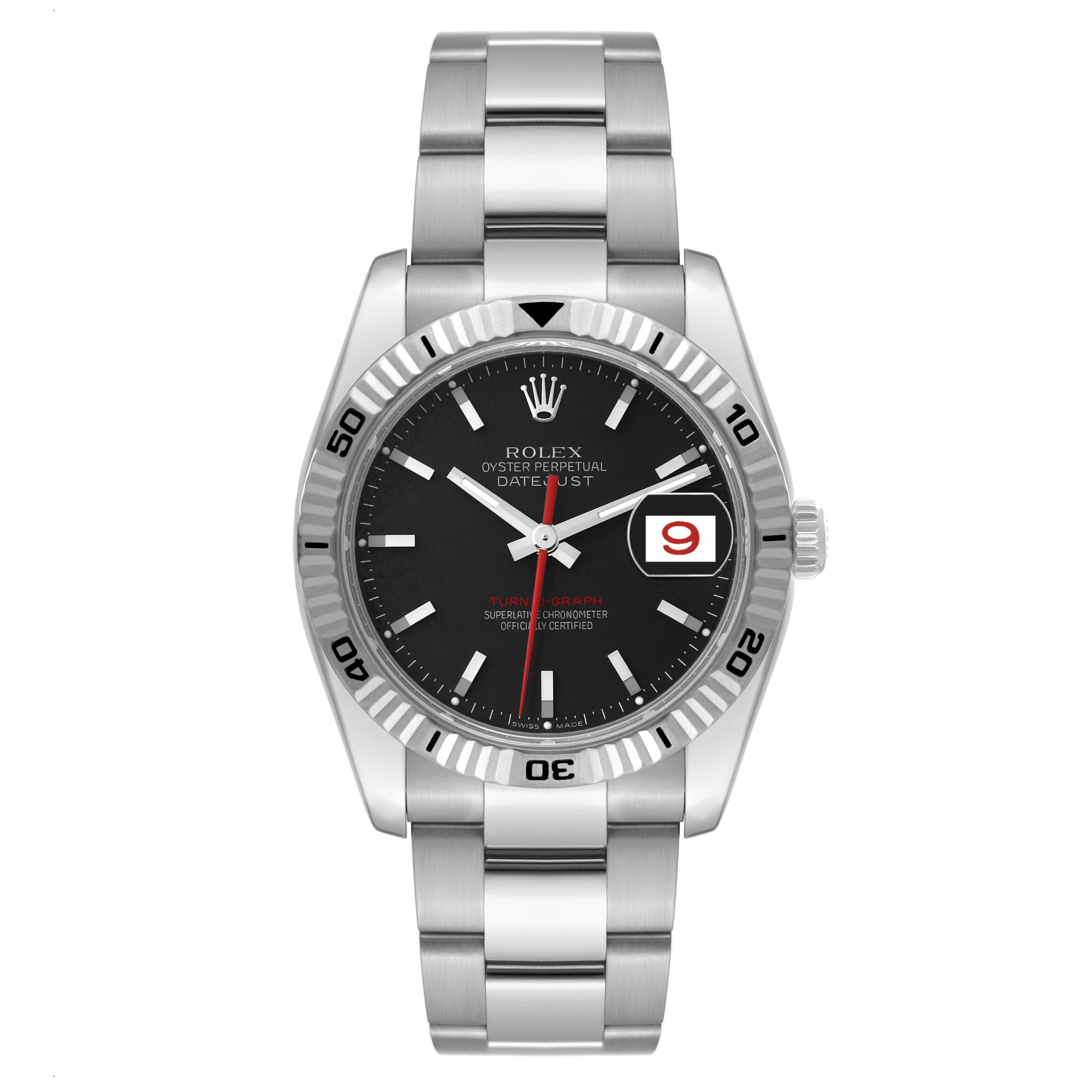 Men's Rolex Datejust Turnograph Black Dial Steel Mens Watch 116264