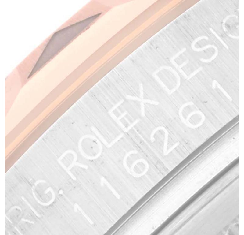 Rolex Datejust Turnograph Schwarzes Zifferblatt Stahl Rose Gold Herrenuhr 116261. Offiziell zertifiziertes Chronometerwerk mit automatischem Aufzug. Gehäuse aus Edelstahl mit einem Durchmesser von 36.0 mm. Rolex Logo auf der Krone. Geriffelte