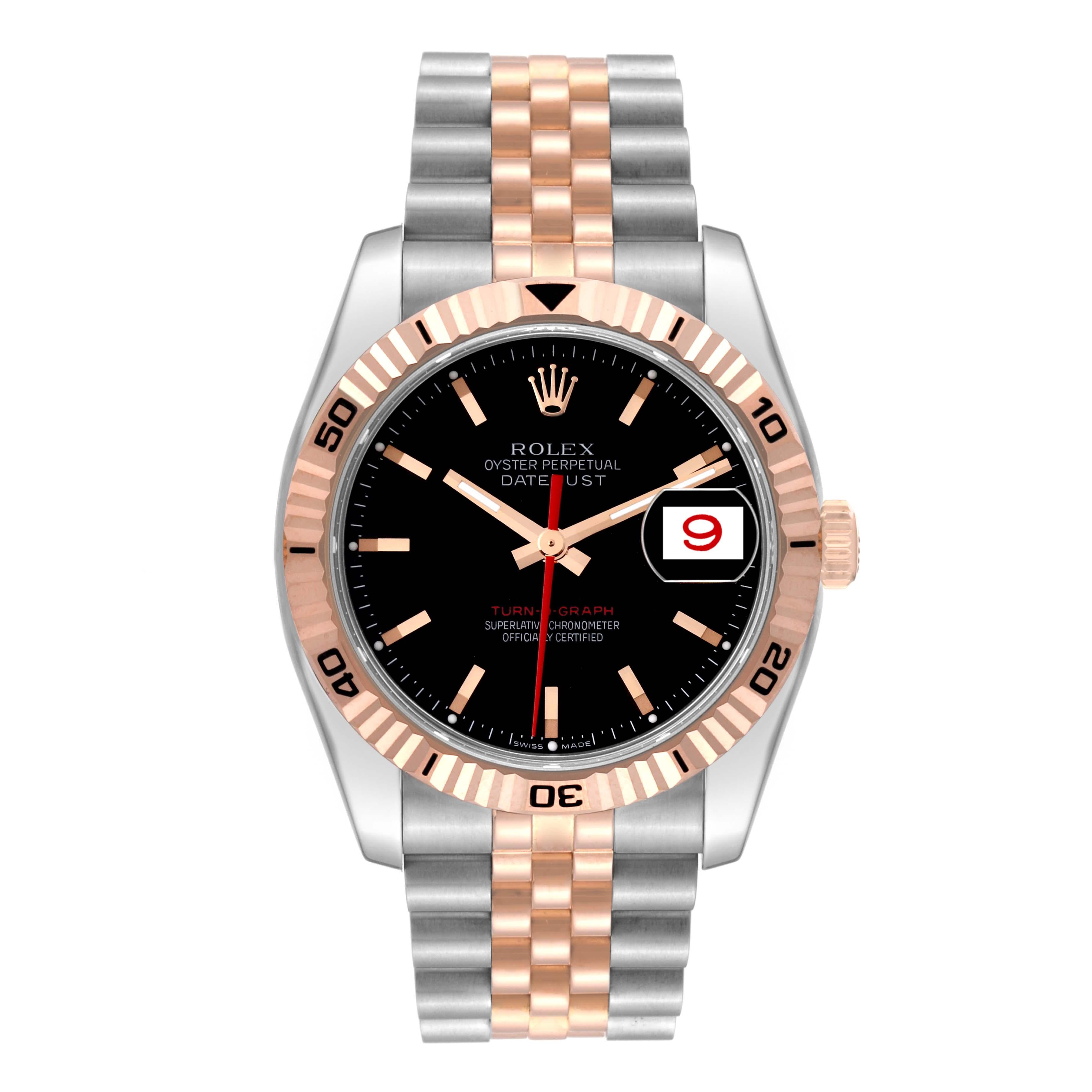 Men's Rolex Datejust Turnograph Black Dial Steel Rose Gold Mens Watch 116261 For Sale