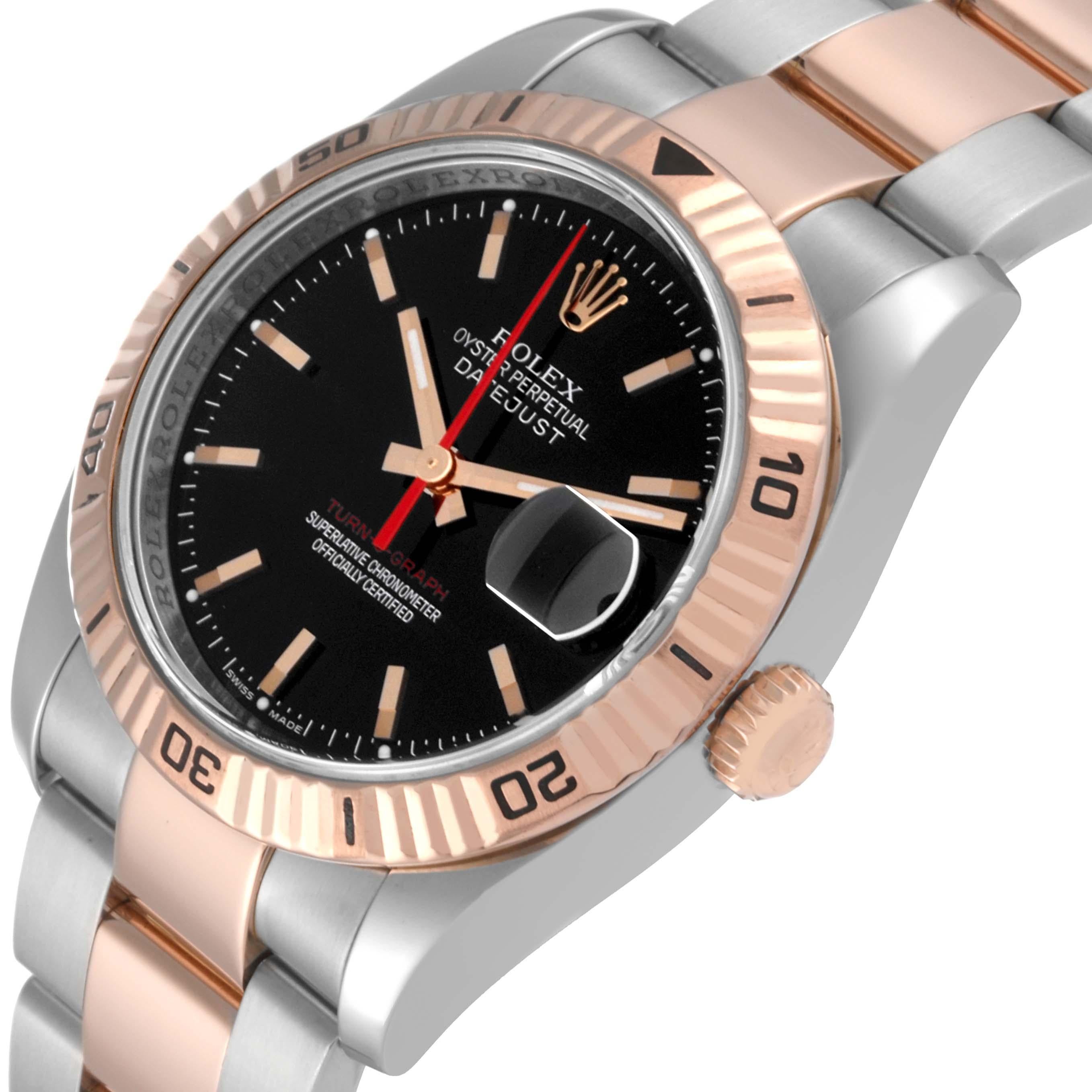 Men's Rolex Datejust Turnograph Black Dial Steel Rose Gold Mens Watch 116261