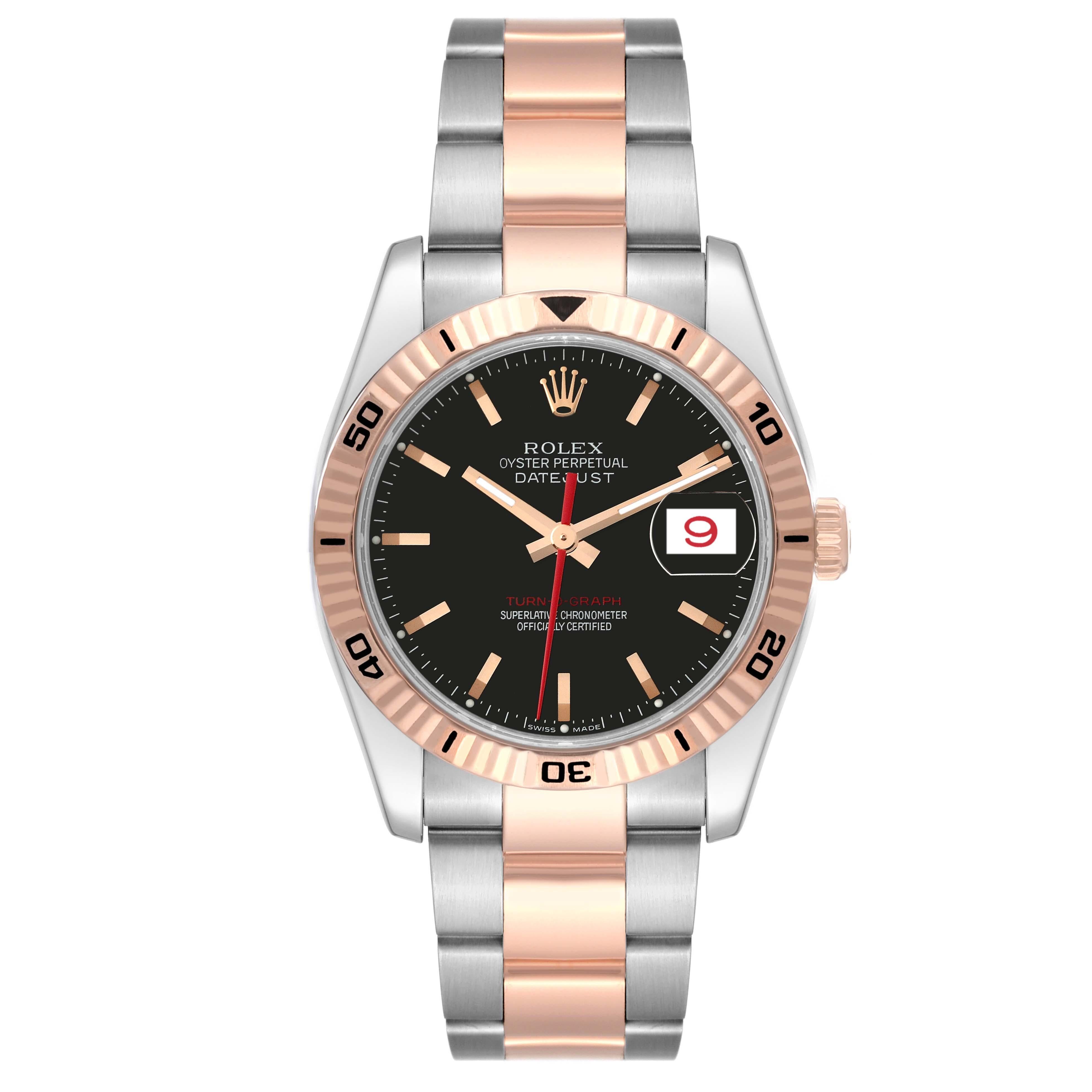 Rolex Datejust Turnograph Black Dial Steel Rose Gold Mens Watch 116261 1