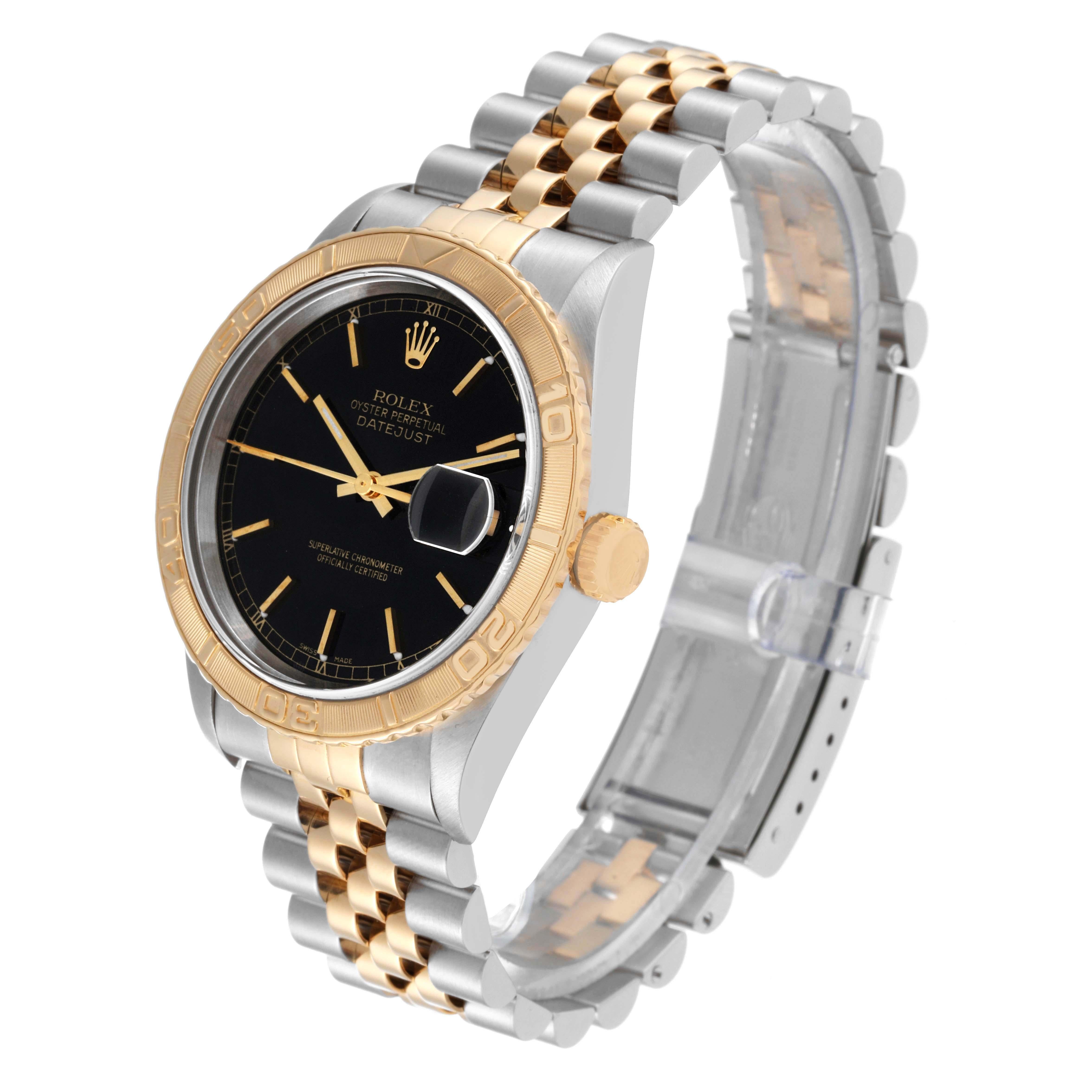 Men's Rolex Datejust Turnograph Black Dial Yellow Gold Steel Mens Watch 16263