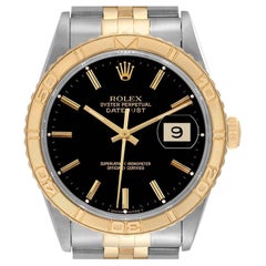 Rolex Datejust Turnograph Black Dial Yellow Gold Steel Mens Watch 16263