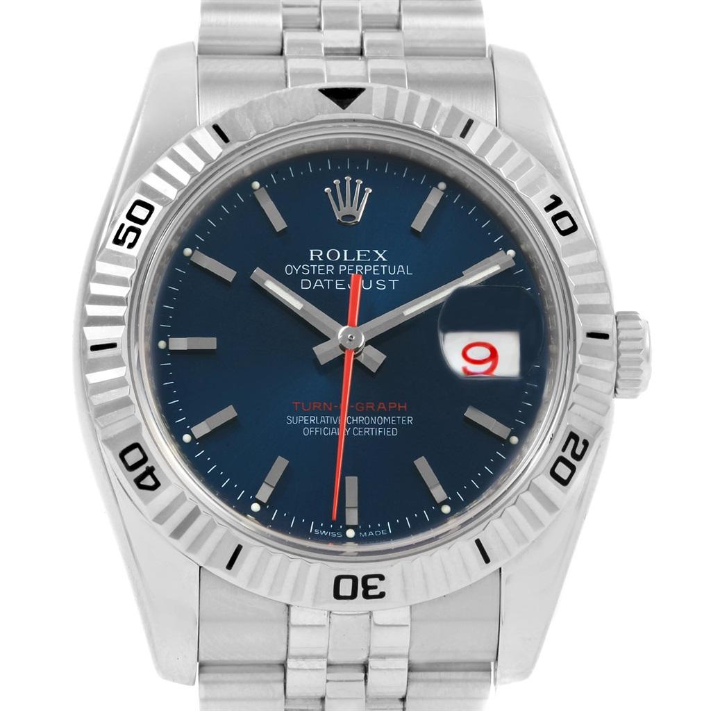 Rolex Datejust Turnograph Blue Dial Jubilee Bracelet Men's Watch 116264 In Excellent Condition In Atlanta, GA