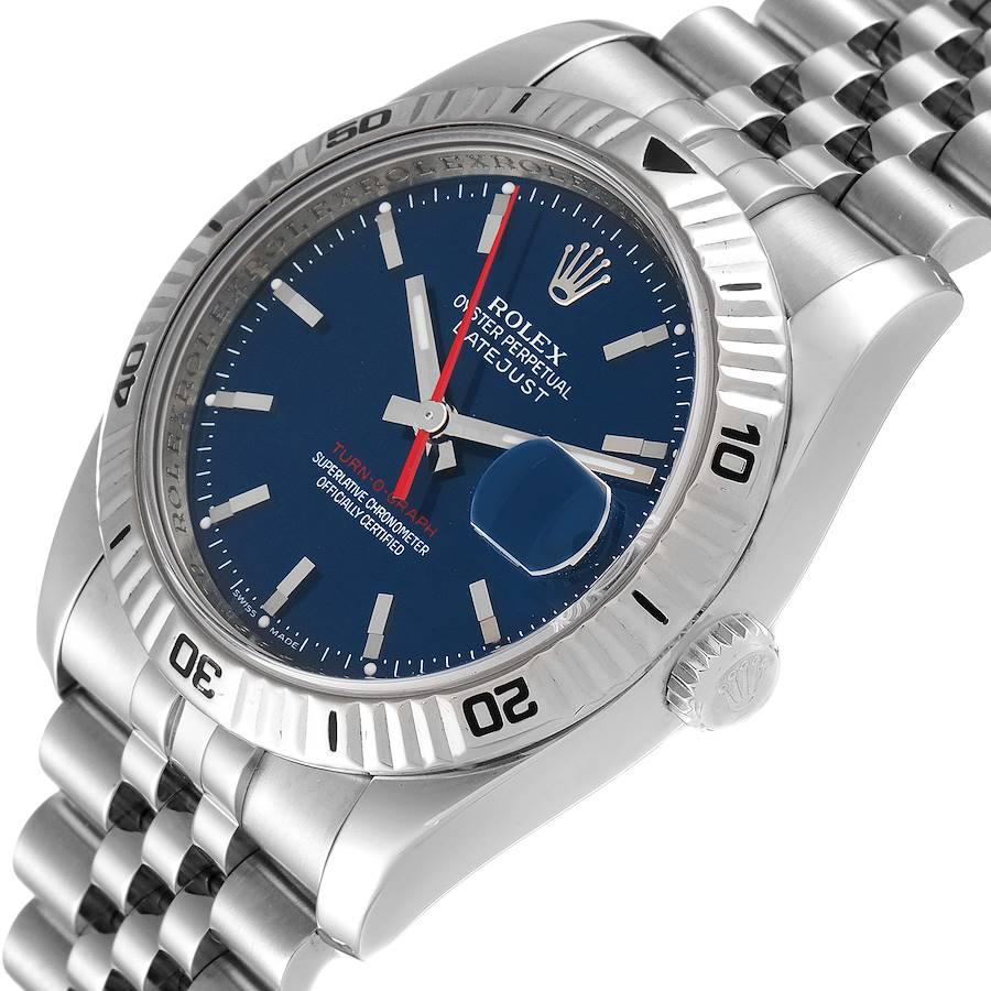 Rolex Datejust Turnograph Blaues Zifferblatt Jubiläumsarmband Stahl Herrenuhr 116264 im Angebot 2