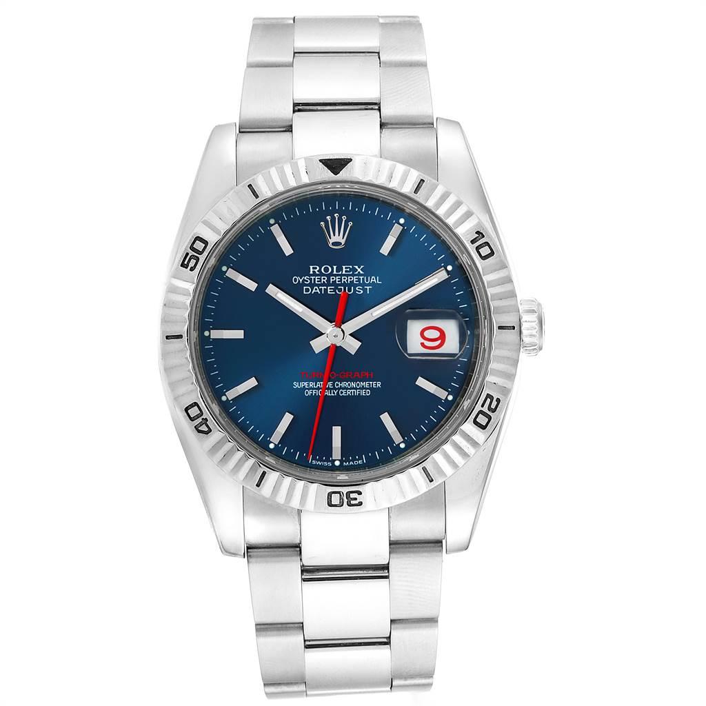 Rolex Datejust Turnograph Blue Dial Oyster Bracelet Men's Watch 116264 In Excellent Condition In Atlanta, GA