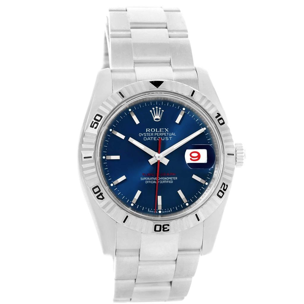 Men's Rolex Datejust Turnograph Blue Dial Steel Men’s Watch 116264 Box Card For Sale