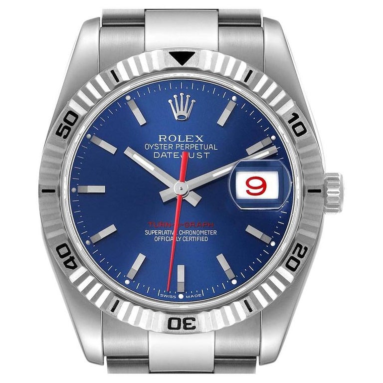 Rolex Datejust Turnograph Herrenuhr mit blauem Zifferblatt aus Stahl 116264 Box im Angebot bei