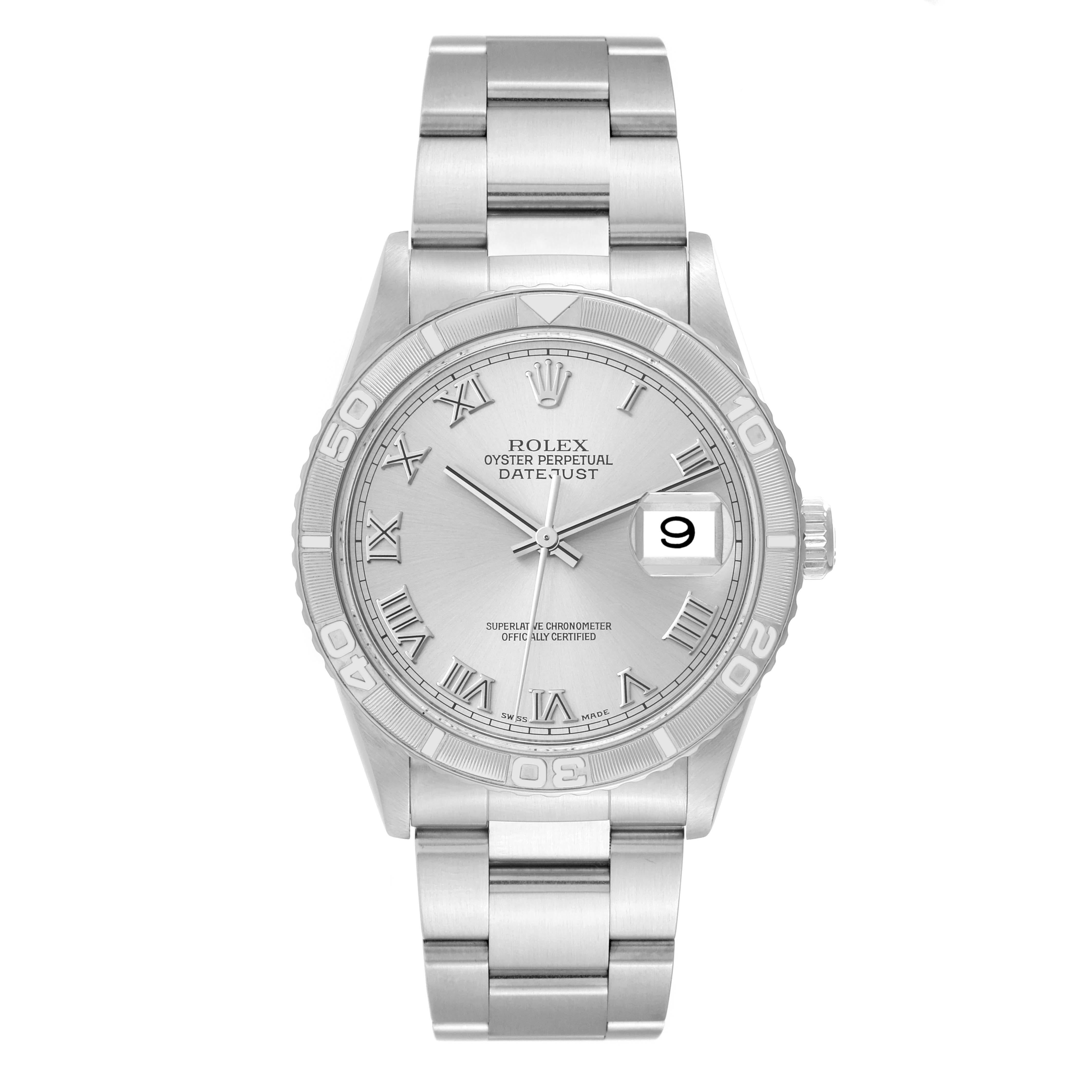 Men's Rolex Datejust Turnograph Silver Dial Steel White Gold Mens Watch 16264