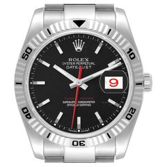 Rolex Datejust Turnograph Steel White Gold Black Dial Mens Watch 116264