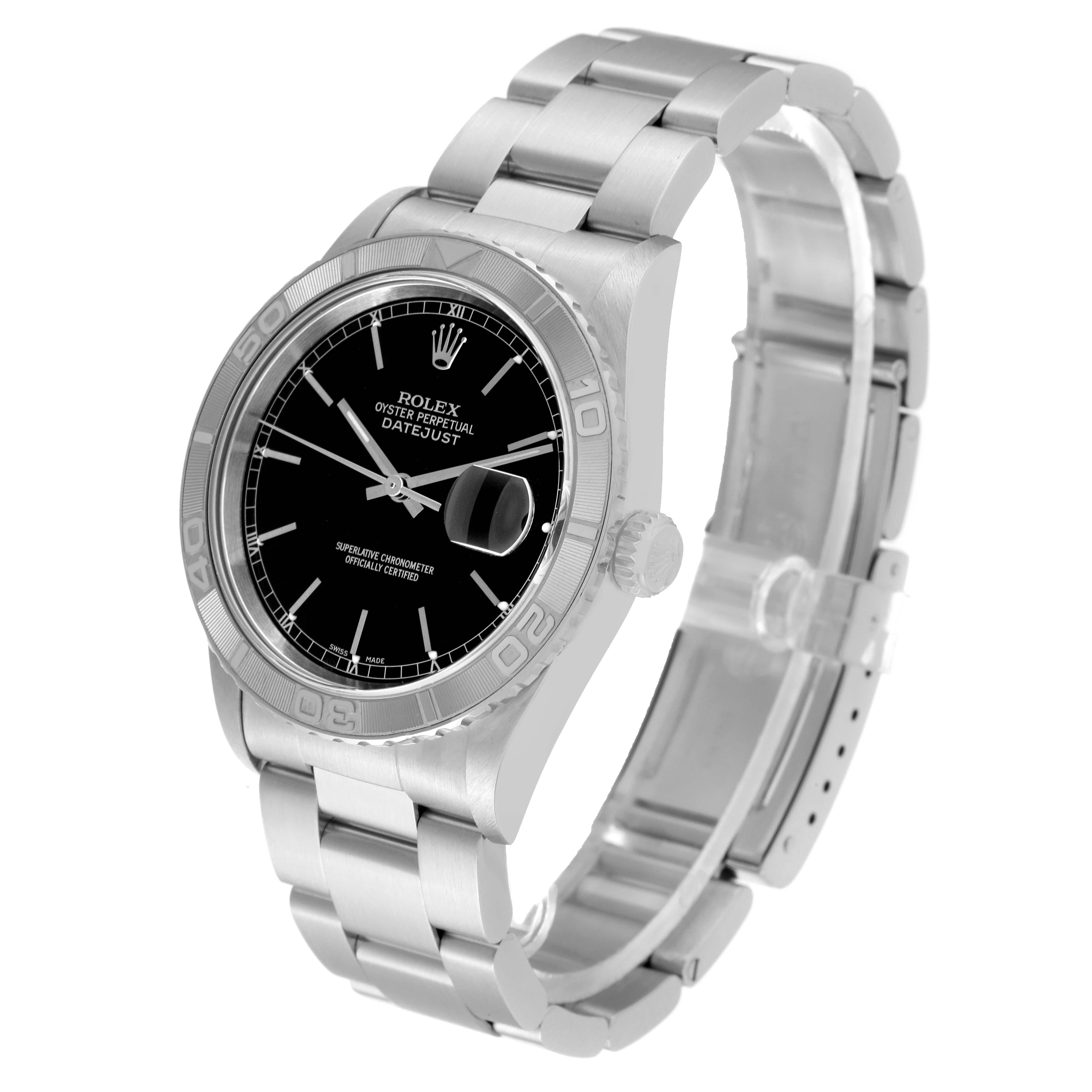 Men's Rolex Datejust Turnograph Steel White Gold Black Dial Mens Watch 16264