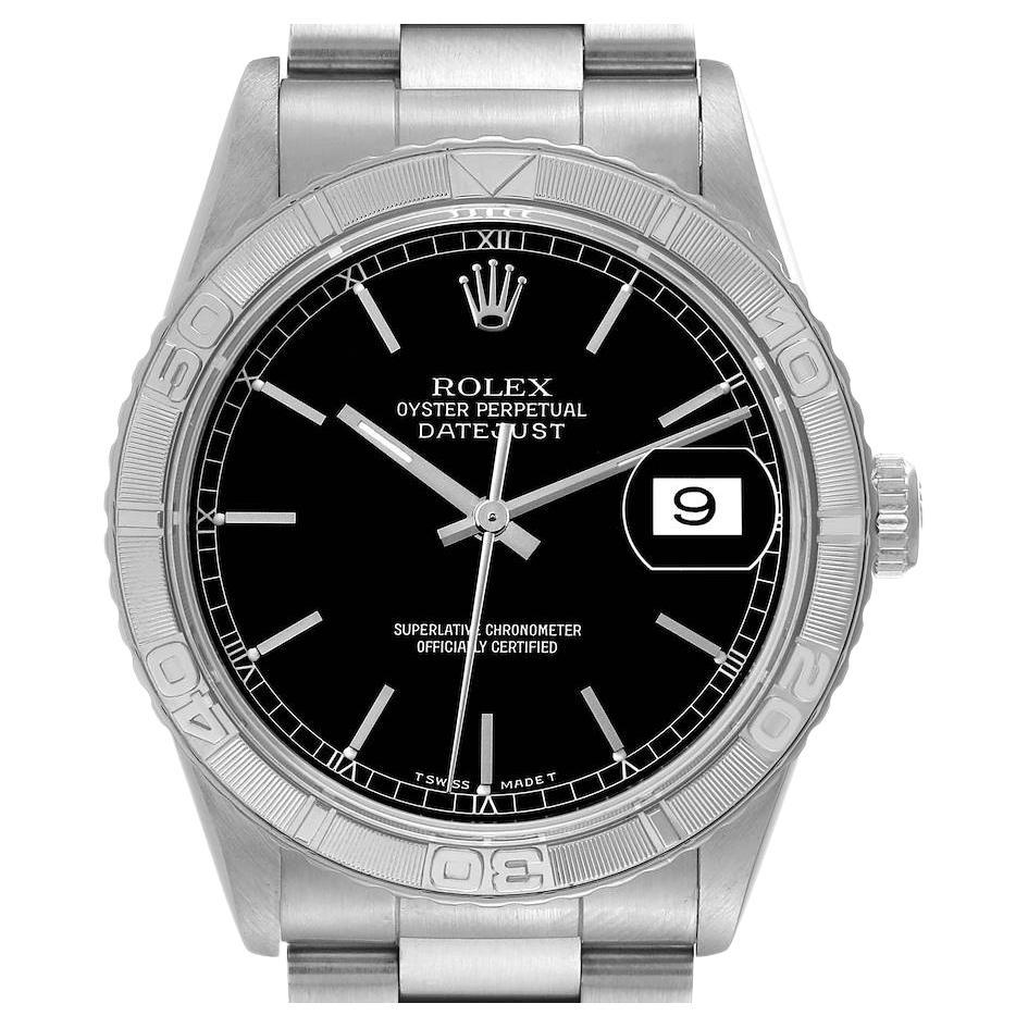 Rolex Datejust Turnograph Steel White Gold Black Dial Mens Watch 16264