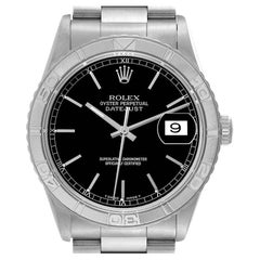 Vintage Rolex Datejust Turnograph Steel White Gold Black Dial Mens Watch 16264