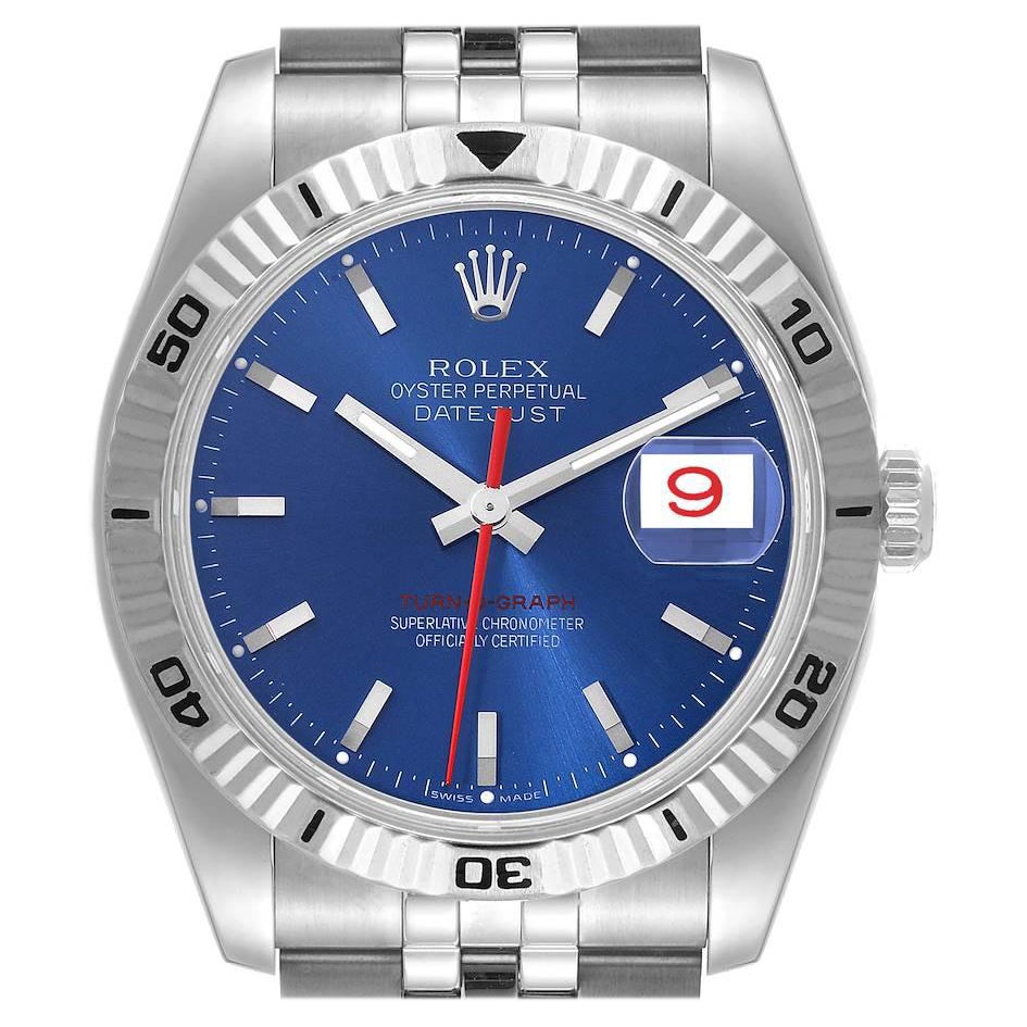Rolex Datejust Turnograph Steel White Gold Blue Dial Mens Watch 116264