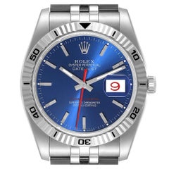 Rolex Datejust Turnograph Steel White Gold Blue Dial Mens Watch 116264