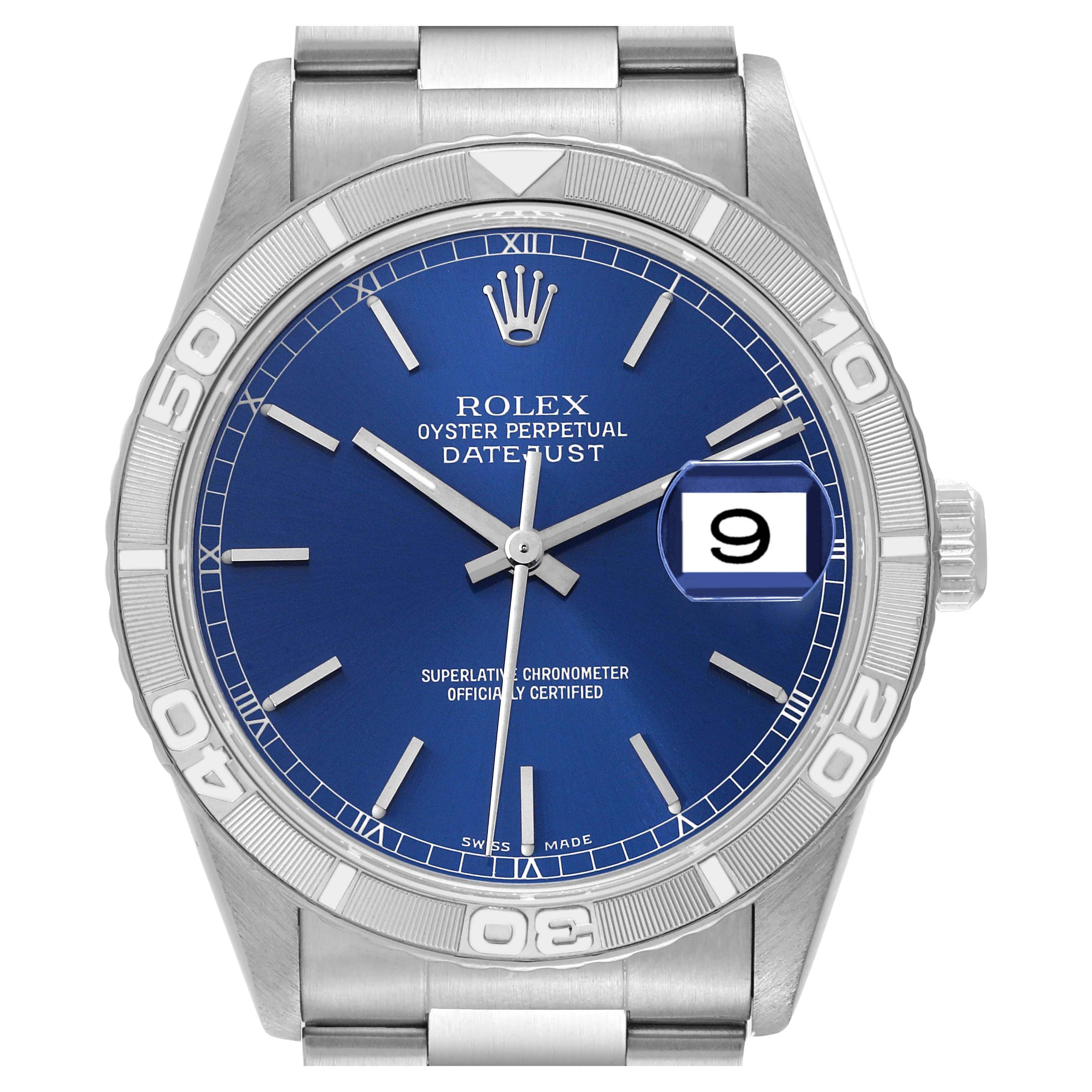 Rolex Datejust Turnograph Steel White Gold Blue Dial Mens Watch 16264