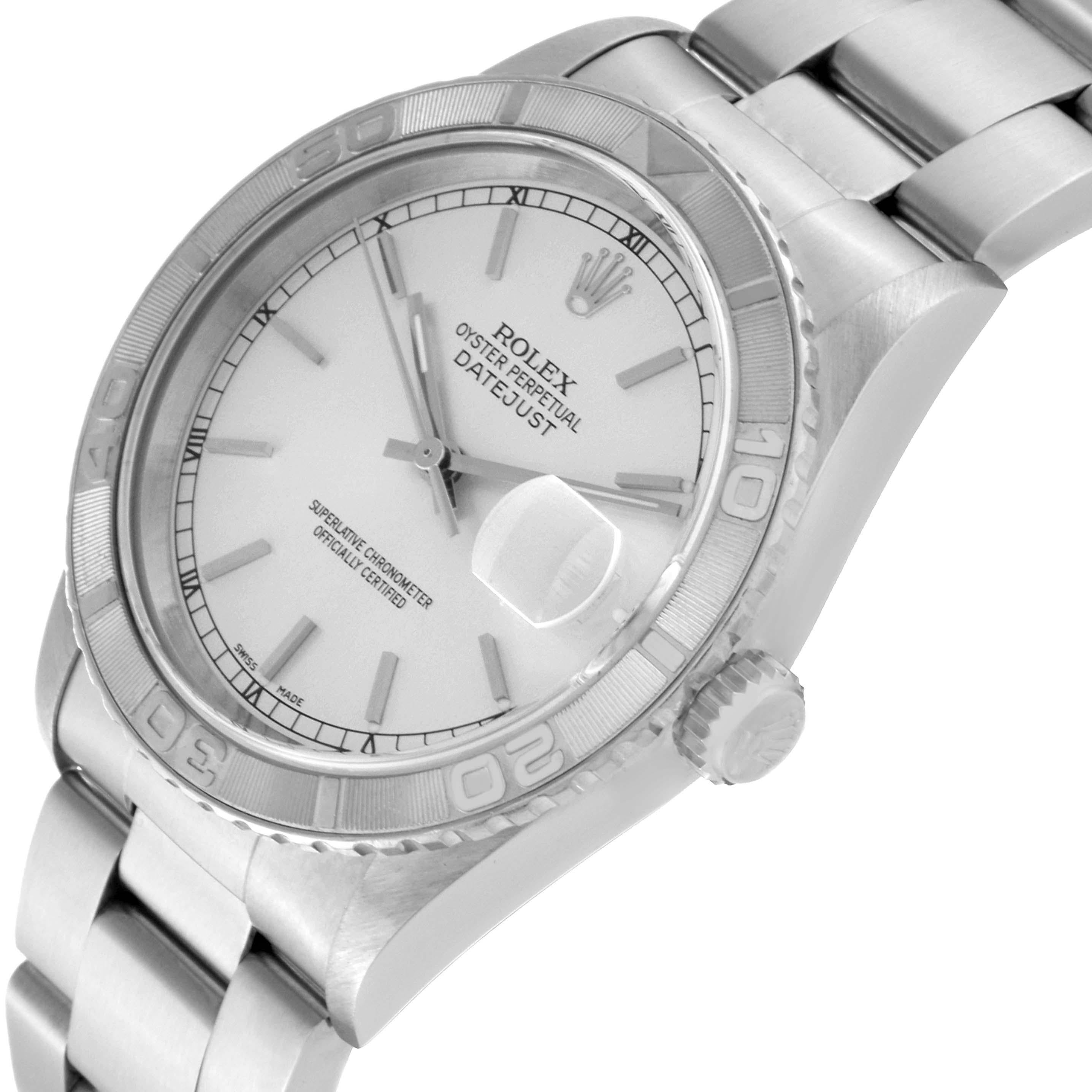 Rolex Datejust Turnograph Steel White Gold Mens Watch 16264 Box Papers. Officially certified chronometer automatic self-winding movement with quickset date function. Stainless steel case 36.0 mm in diameter. Rolex logo on the crown. 18k white gold