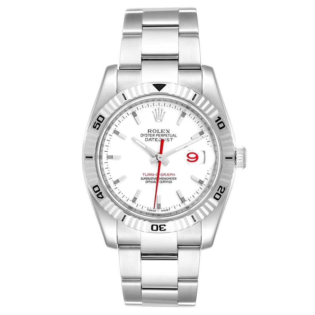Rolex Datejust Turnograph Steel White Gold Oyster Bracelet Watch 116264. Officially certified chronometer self-winding movement. Stainless steel round case 36 mm in diameter. Rolex logo on a crown. 18k white gold fluted bidirectional rotating