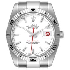 Rolex Datejust Turnograph Steel White Gold White Dial Mens Watch 116264 Box Card