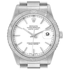 Rolex Montre Datejust avec turnographe en acier et cadran blanc en or blanc pour hommes 16264