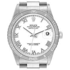 Rolex Datejust Turnograph Steel White Gold White Roman Dial Mens Watch 16264